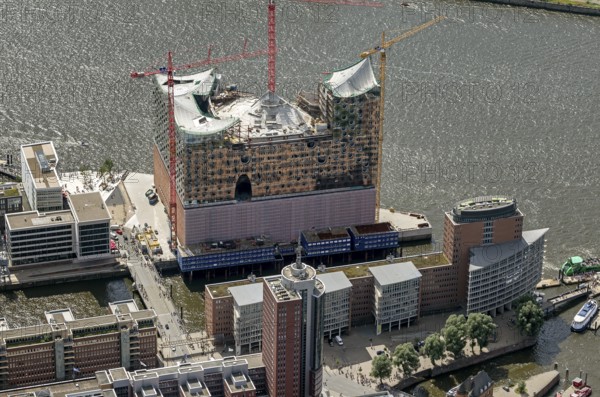 Speicherstadt, HafenCity, Elbe, Elbphilharmonie Hamburg am Kaiserkai, Hamburg harbour, Hamburg, Germany, Europe, aerial view, birds-eyes view, aerial photography, aerial photography, overview, overview, bird's eye view