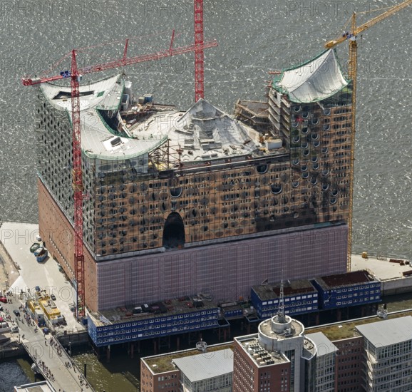Speicherstadt, HafenCity, Elbe, Elbphilharmonie Hamburg am Kaiserkai, Hamburg harbour, Hamburg, Germany, Europe, aerial view, birds-eyes view, aerial photography, aerial photography, overview, overview, bird's eye view