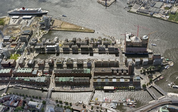Speicherstadt, HafenCity, Elbe, Elbphilharmonie Hamburg am Kaiserkai, Hamburg harbour, Hamburg, Germany, Europe, aerial view, birds-eyes view, aerial photography, aerial photography, overview, overview, bird's eye view