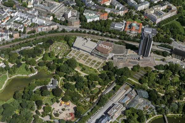 Congress Centrum Hamburg, Planten un Blomen from CCH, The Radison-SAS Hotel - Hamburg's highest hotel at Dammtor, Hamburg, Germany, Europe, aerial view, birds-eyes view, aerial photography, aerial photography, overview, bird's eye view