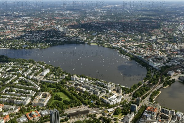 Inner Alster Lake, Außenalster, Kennedybrücke, Hamburg, Germany, Europe, aerial view, birds-eyes view, aerial photography, aerial photography, overview, bird's-eye view