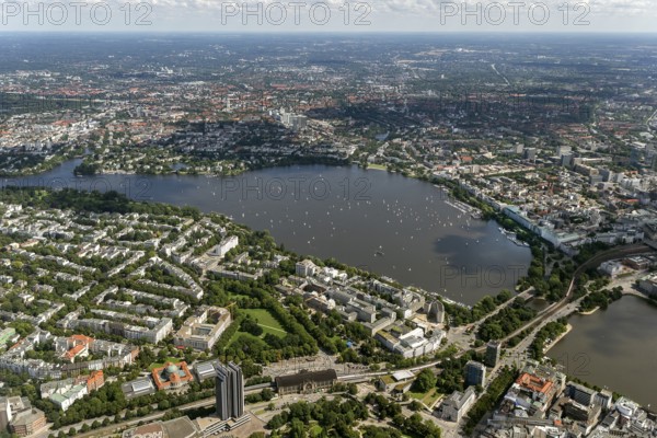 Inner Alster Lake, Außenalster, Kennedybrücke, Hamburg, Germany, Europe, aerial view, birds-eyes view, aerial photography, aerial photography, overview, bird's-eye view