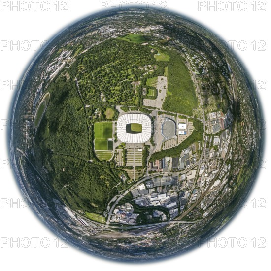 Imtech Arena, HSV Stadion, HSH Nordbank Arena, Hamburg, Bundesliga stadium, fisheye lens, fisheye, round image, Germany, Europe, aerial view, birds-eyes view, aerial photography, aerial photography, aerial photography, overview, bird's eye view