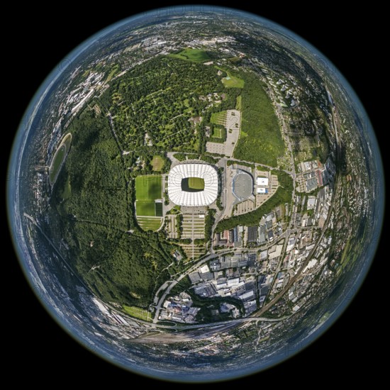 Imtech Arena, HSV Stadion, HSH Nordbank Arena, Hamburg, Bundesliga stadium, fisheye lens, fisheye, round image, Germany, Europe, aerial view, birds-eyes view, aerial photography, aerial photography, aerial photography, overview, bird's eye view