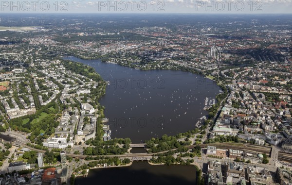 Inner Alster Lake, Außenalster, Kennedybrücke, Hamburg, Germany, Europe, aerial view, birds-eyes view, aerial photography, aerial photography, overview, bird's-eye view