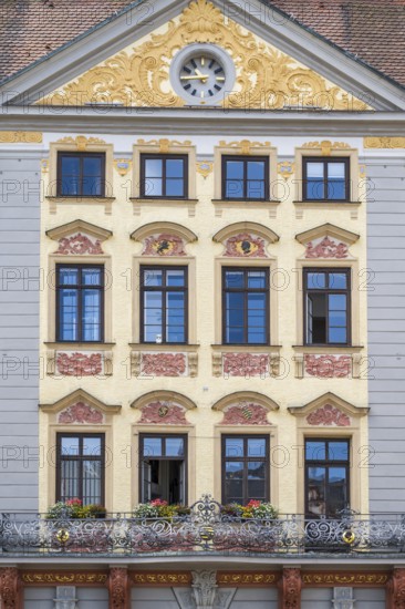 Facade, Renaissance, Town Hall, detail, Market Square, Coburg, Upper Franconia, Franconia, Bavaria, Germany