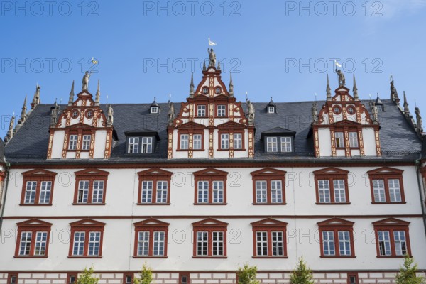 Town house on the market square, late Renaissance, detail, Coburg, Upper Franconia, Franconia, Bavaria, Germany