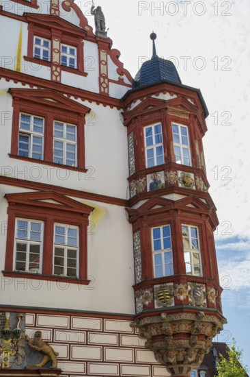 Oriel am Stadthaus, detail, Spitalgasse, Coburg, Upper Franconia, Franconia, Bavaria, Germany