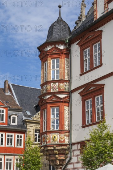 Oriel am Stadthaus, detail, market square, Coburg, Upper Franconia, Franconia, Bavaria, Germany