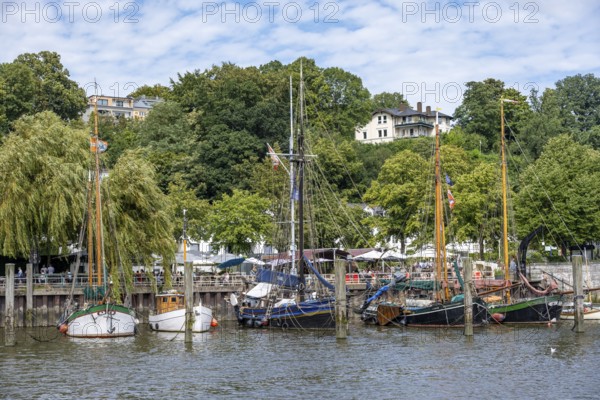 Historic sailboats in the museum harbor Övelgönne, Altona, Hamburg, Germany