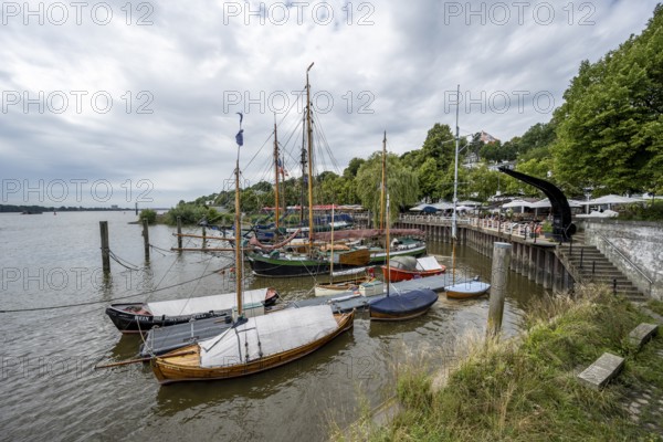Historic sailboats in the museum harbor Övelgönne, Altona, Hamburg, Germany