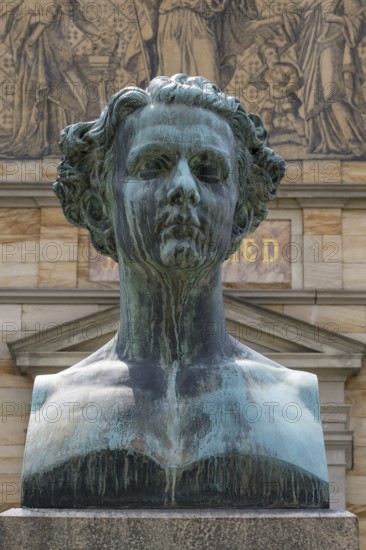 Wahnfried House, Richard Wagner Museum, in front of Ludwig II, Bust, Bayreuth, Upper Franconia, Franconia, Bavaria, Germany