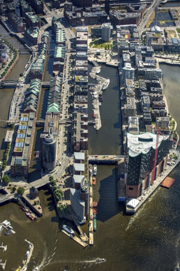 Elbphilharmonie with Hafencity, Speicherstadt, UNESCO World Heritage Site, Hamburg harbour, Elbe, Hamburg, Free and Hanseatic City of Hamburg, Germany, Europe, aerial view, birds-eyes view, aerial photography, aerial photography, overview, bird's eye view