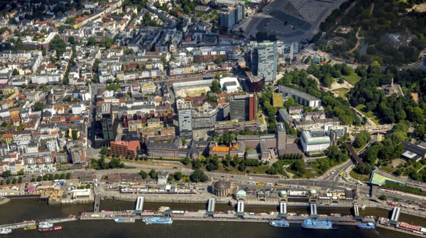 Landungsbrücken, Hamburg harbour, Elbe, Hamburg, Free and Hanseatic City of Hamburg, Germany, Europe, aerial view, birds-eyes view, aerial photography, aerial photography, overview, bird's eye view