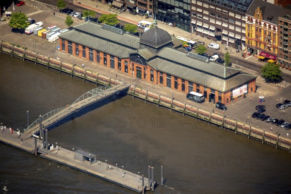 Historic fish auction hall, Hamburg harbour, Elbe, Hamburg, Free and Hanseatic City of Hamburg, Germany, Europe, aerial view, birds-eyes view, aerial photography, aerial photography, overview, bird's eye view