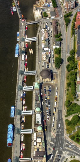 Landungsbrücken, Hamburg harbour, Elbe, Hamburg, Free and Hanseatic City of Hamburg, Germany, Europe, aerial view, birds-eyes view, aerial photography, aerial photography, overview, bird's eye view