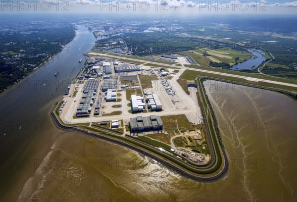 Finkenwerder Airport, Finkenwerder Airport, Hamburg, Free and Hanseatic City of Hamburg, Germany, Europe, aerial view, birds-eyes view, aerial photography, aerial photography, overview, overview, bird's eye view