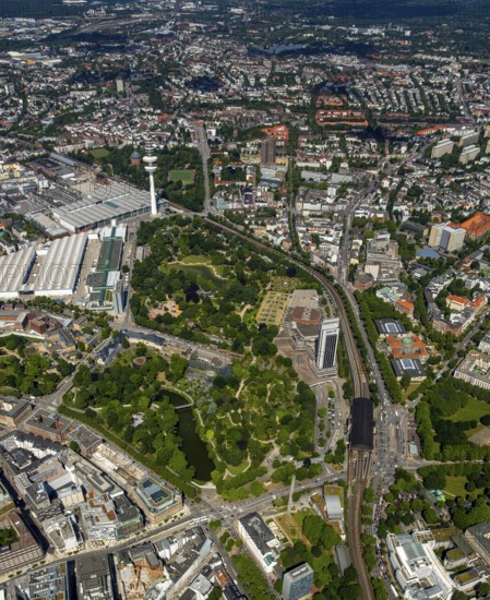 CCH - Congress Center Hamburg and Wallgrabenpark, Dammtordamm, Hamburg, Free and Hanseatic City of Hamburg, Germany, Europe, aerial view, birds-eyes view, aerial photography, aerial photography, overview, bird's eye view
