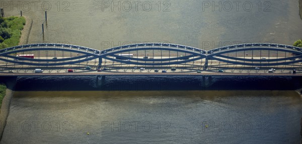 Steel construction of the Free Harbour Elbe Bridge over the Norderelbe, Hamburg Harbour, Elbe, Hamburg, Free and Hanseatic City of Hamburg, Germany, Europe, aerial view, birds-eyes view, aerial photography, aerial photography, overview, bird's eye view