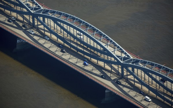 Steel construction of the Free Harbour Elbe Bridge over the Norderelbe, Hamburg Harbour, Elbe, Hamburg, Free and Hanseatic City of Hamburg, Germany, Europe, aerial view, birds-eyes view, aerial photography, aerial photography, overview, bird's eye view