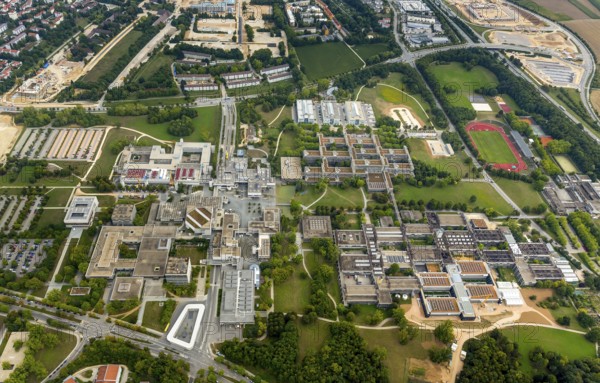 University of Regensburg, University of Regensburg, Regensburg University, Regensburg, independent city in Eastern Bavaria, Bavaria, Germany, Europe, aerial view, birds-eyes view, aerial photography, aerial photography, overview, overview, bird's eye view