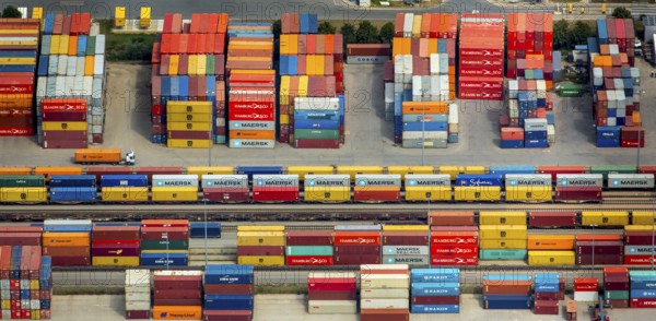 Container terminal Regensburg, transhipment station Regensburg, container gantry cranes, logistics, transport, Regensburg, independent city in Eastern Bavaria, Bavaria, Germany, Europe, aerial view, birds-eyes view, aerial photography, aerial photography, aerial photography, overview, bird's eye view