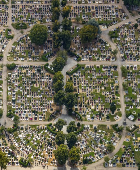 Cemetery Regensburg, Upper Catholic Cemetery Regensburg, row graves, military graves, Regensburg, independent city in Eastern Bavaria, Bavaria, Germany, Europe, aerial view, birds-eyes view, aerial photography, aerial photography, aerial photography, overview, bird's eye view