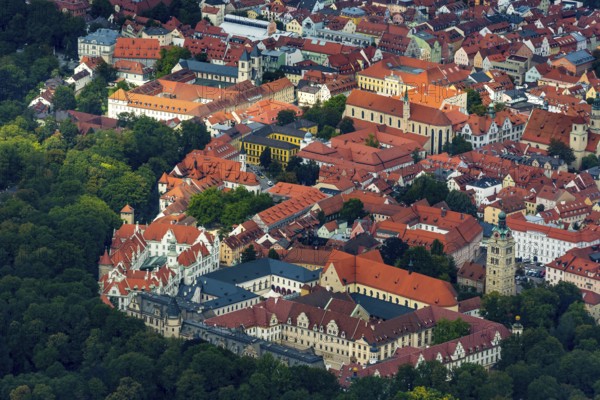 St. Emmeram's Monastery, it St. Emmeram's Basilica and the main administration in Thurn und Taxis Castle, Regensburg, independent city in Eastern Bavaria, Bavaria, Germany, Europe, aerial view, bird's eye view, aerial photography, aerial photography, overview, bird's eye view
