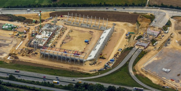 Arena Regensburg under construction, as of July 2014, Regensburg, independent city in Eastern Bavaria, Bavaria, Germany, Europe, aerial view, birds-eyes view, aerial photography, aerial photography, overview, overview, bird's eye view