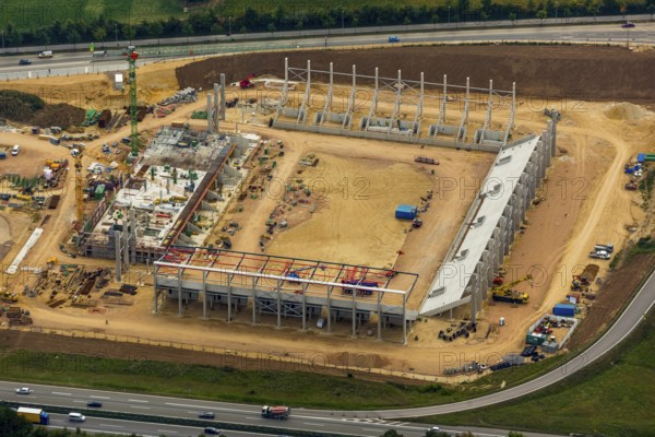 Arena Regensburg under construction, as of July 2014, Regensburg, independent city in Eastern Bavaria, Bavaria, Germany, Europe, aerial view, birds-eyes view, aerial photography, aerial photography, overview, overview, bird's eye view
