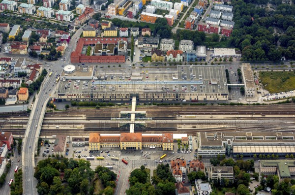 Regensburg main station, Regensburg, district-free city in Eastern Bavaria, Bavaria, Germany, Europe, aerial view, birds-eyes view, aerial photography, aerial photography, overview, overview, bird's eye view