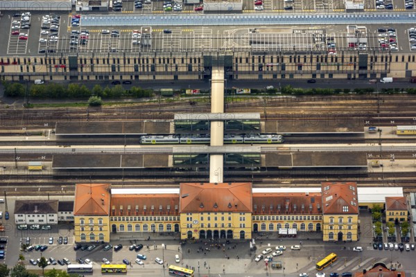Regensburg main station, Regensburg, district-free city in Eastern Bavaria, Bavaria, Germany, Europe, aerial view, birds-eyes view, aerial photography, aerial photography, overview, overview, bird's eye view