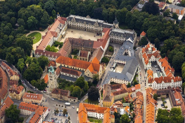 St. Emmeram's Monastery, it St. Emmeram's Basilica and the main administration in Thurn und Taxis Castle, Regensburg, independent city in Eastern Bavaria, Bavaria, Germany, Europe, aerial view, bird's eye view, aerial photography, aerial photography, overview, bird's eye view