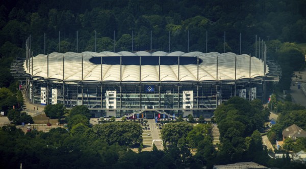 AOL Arean Hamburg, Hamburger SV stadium, Volkspark stadium, Bundesliga stadium, Hamburg, Free and Hanseatic City of Hamburg, Germany, Europe, aerial view, birds-eyes view, aerial photography, aerial photography, aerial photography, overview, bird's eye view