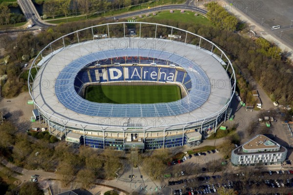 HDI Arena, HDI-Arena, Sportpark Hannover in der Calenberger Neustadt, Niedersachsenstadion, Hannover 96, Bundesliga stadium, Hannover, Lower Saxony, Germany, DE, Europe, aerial view, birds-eyes view, aerial photography, aerial photography, overview, bird's eye view