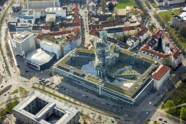 Administration building of Nord LB Hannover, office building in Hannover, Aegidientorplatz, architectural office Behnisch, Behnisch & Partner, futuristic bank building, Hannover, state capital, Lower Saxony, Germany, DE, Europe, aerial view, birds-eyes view, aerial photography, aerial photography, overview, overview, bird's eye view