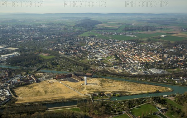 Former Conti site with Conti tower, Stockardtweg, Hanover, capital city, Lower Saxony, Germany, DE, Europe, aerial view, birds-eyes view, aerial photography, aerial photography, overview, bird's eye view