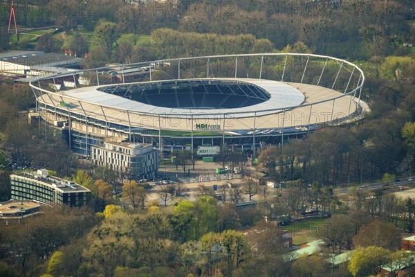 HDI Arena, HDI-Arena, Sportpark Hannover in Calenberger Neustadt, Niedersachsenstadion, Hannover 96, Bundesliga stadium, Hannover, Lower Saxony, Germany, DE, Europe, aerial view, birds-eyes view, aerial photography, aerial photography, overview, bird's eye view