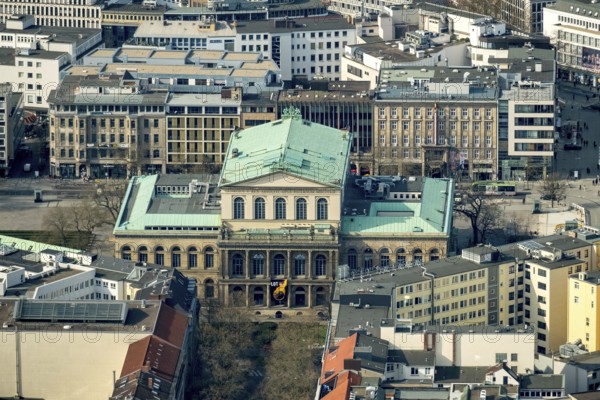 Hanover State Opera, Opera Square, CSD Hanover, Theatre Street, Hanover, State Capital, Lower Saxony, Germany, DE, Europe, aerial view, birds-eyes view, aerial photography, aerial photography, overview, bird's eye view