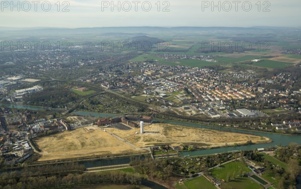 Former Conti site with Conti tower, Stockardtweg, Hanover, capital city, Lower Saxony, Germany, DE, Europe, aerial view, birds-eyes view, aerial photography, aerial photography, overview, bird's eye view