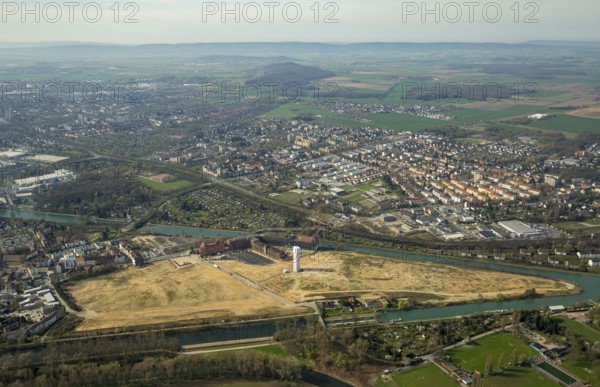 Former Conti site with Conti tower, Stockardtweg, Hanover, capital city, Lower Saxony, Germany, DE, Europe, aerial view, birds-eyes view, aerial photography, aerial photography, overview, bird's eye view