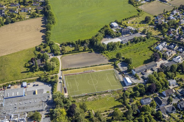 Aerial view, sports field VfL Gennebreck 1923, Sprockhövel, Ruhr area, North Rhine-Westphalia, Germany, DE, Ennepe-Ruhr-Kreis, Europe, football field, football stadium, football club, aerial view, aerial photography, aerial photography, sports, sports facilities, sports field, sports facility, overview, bird's-eye view, overview