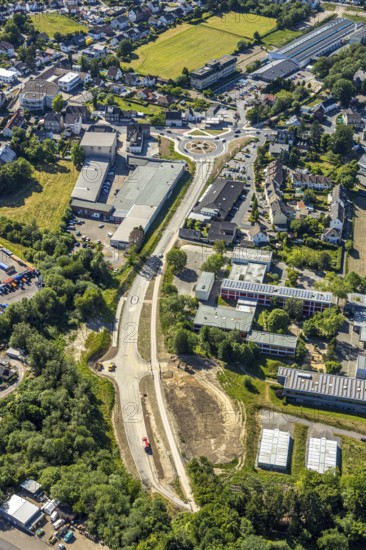 Aerial view, Niedersprockhövel, bypass road L70n between Hauptstraße and Wuppertaler Straße, construction site and new roundabout, Sprockhövel, Ruhr area, North Rhine-Westphalia, Germany, construction area, construction site, building plots, construction project, construction project, construction site, DE, Ennepe-Ruhr-Kreis, Europe, roundabout, aerial view, aerial photography, aerial photography, new construction, road traffic, overview, traffic volume, bird's-eye view, bird's-eye view construction work, birds-eyes view, overview