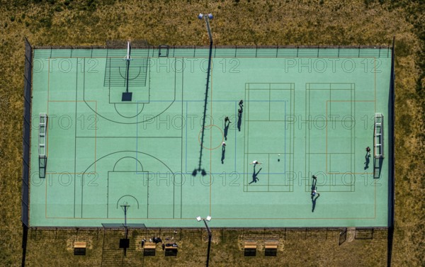 Aerial view, football pitch at IG Metall training centre, Sprockhövel, Ruhr area, North Rhine-Westphalia, Germany, training centre, DE, Ennepe-Ruhr district, Europe, football pitch, IG Metall trade union, conference centre, aerial view, aerial photography, aerial photography, shadow casting, sport, sports facility, overview, bird's-eye view, overview
