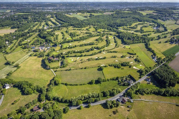 Aerial view, Golf course Golfclub Felderbach Sprockhövel, Frielinghausen 1, Alter Schee, Sprockhövel, Ruhr area, North Rhine-Westphalia, Germany, motorway A46, DE, Ennepe-Ruhr-Kreis, Europe, distant view, golf, golf course, golf club, golf course, aerial view, aerial photography, aerial photography, sports, overview, bird's-eye view, birds-eyes view, overview