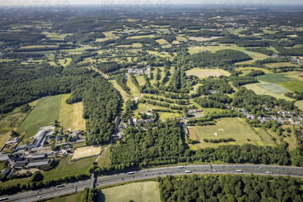 Aerial view, golf course Golfclub Felderbach Sprockhövel, Frielinghausen 1, Sprockhövel, Ruhr area, North Rhine-Westphalia, Germany, motorway A46, DE, Ennepe-Ruhr-Kreis, Europe, distant view, golf, golf course, golf club, golf course, aerial view, aerial photography, aerial photography, sports, overview, bird's-eye view, overview