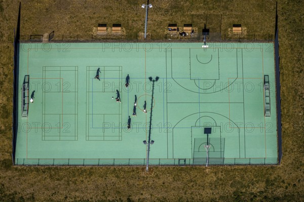Aerial view, football pitch at IG Metall training centre, Sprockhövel, Ruhr area, North Rhine-Westphalia, Germany, training centre, DE, Ennepe-Ruhr district, Europe, football pitch, IG Metall trade union, conference centre, aerial view, aerial photography, aerial photography, shadow casting, sport, sports facility, overview, bird's-eye view, overview