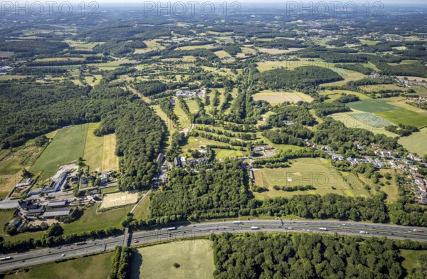 Aerial view, golf course Golfclub Felderbach Sprockhövel, Frielinghausen 1, Sprockhövel, Ruhr area, North Rhine-Westphalia, Germany, motorway A46, DE, Ennepe-Ruhr-Kreis, Europe, distant view, golf, golf course, golf club, golf course, aerial view, aerial photography, aerial photography, sports, overview, bird's-eye view, overview