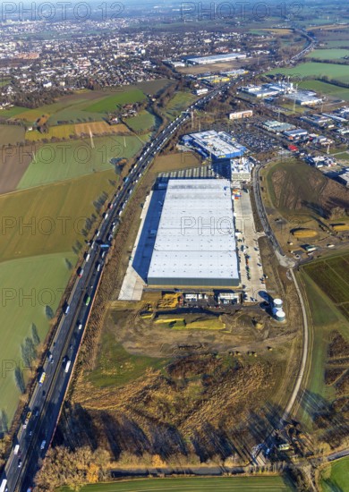 Aerial view, Woolworth builds new headquarters in the intermunicipal industrial estate Unna/Kamen, next to IKEA Kamen, Südkamen, Kamen, Ruhr area, North Rhine-Westphalia, Germany, Unna, DE, Europe, birds-eyes view, aerial photography, aerial photography, overview, bird's eye view