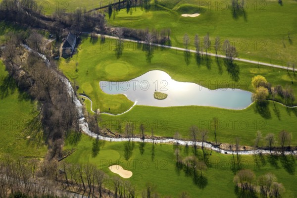 Aerial view, golf course, castle / house Amecke, Amecke, Sundern, Sauerland, North Rhine-Westphalia, Germany, DE, Europe, aerial view, aerial photography, aerial photography, overview, bird's-eye view, birds-eyes, view, overview